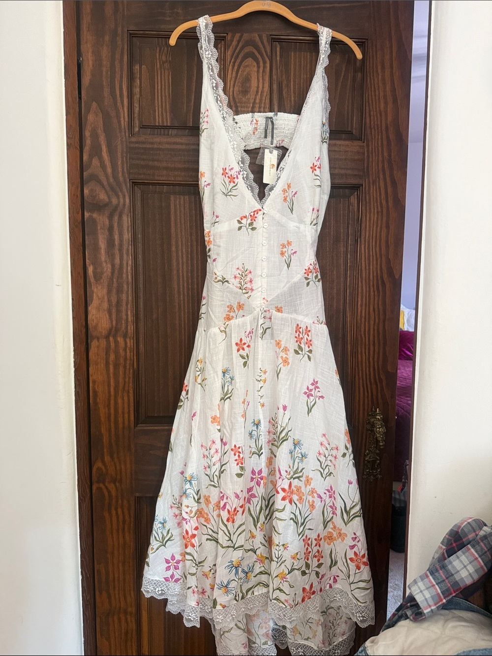 By Anthropologie Open-Back Drop-Waist Floral W/Lace Midi Dress NWT Size X-Large - Picture 6 of 12